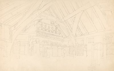 Stokesay Castle - Interior of a Raftered Hall by Thomas Girtin